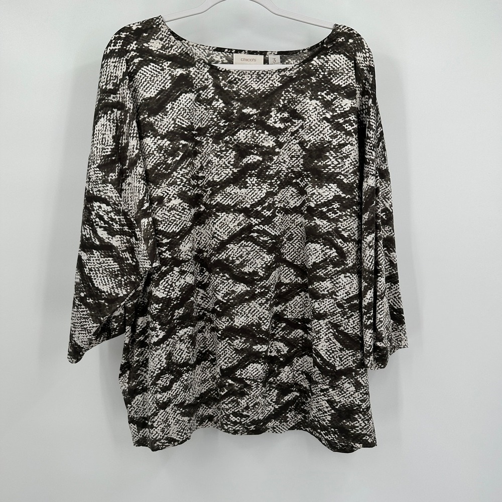 Chicos Womens  Abstract Snakeskin Print Tunic Top Size 3 US XL Minimalist Modest